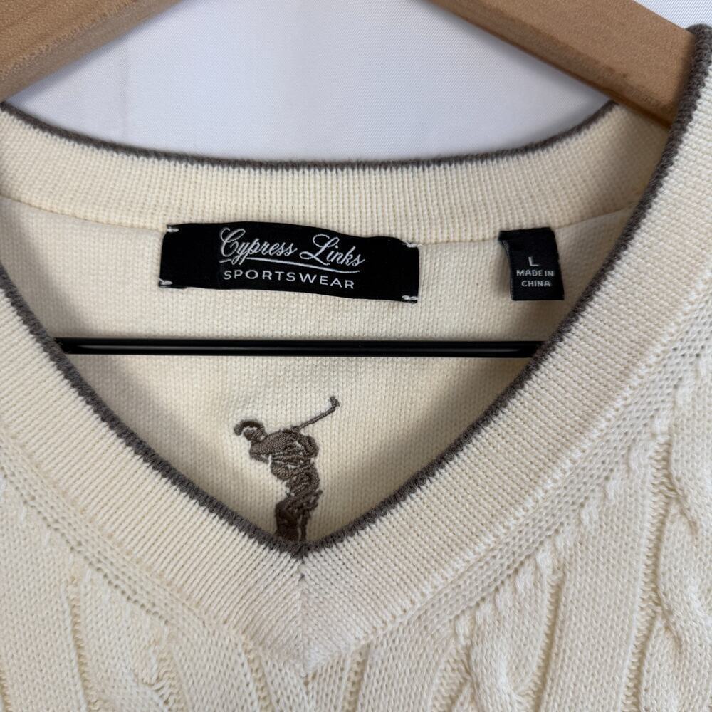 CYPRESS LINKS Mens Cable Knit Vest 100% Cotton Cream Large Golf Resort Vacation - Picture 3 of 7